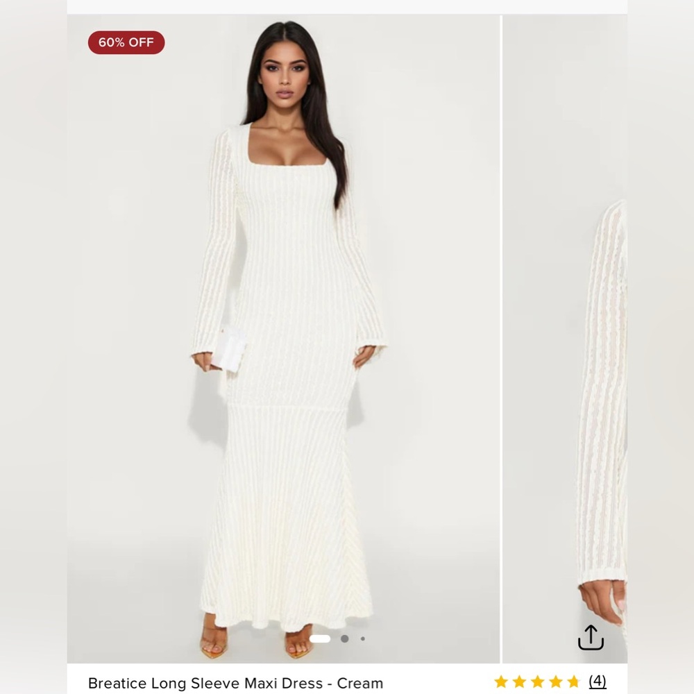 Cream Long Sleeve Maxi Dress